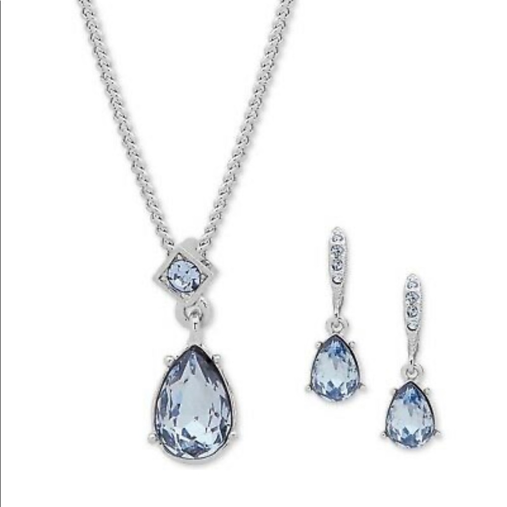 Givenchy Blue Crystal Tear Drop Earring and Necklace Set